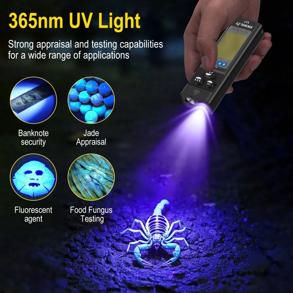 BORUiT U7 UV LED EDC 손전등 1100L - Outdoor Power Bank 리뷰 및 가격