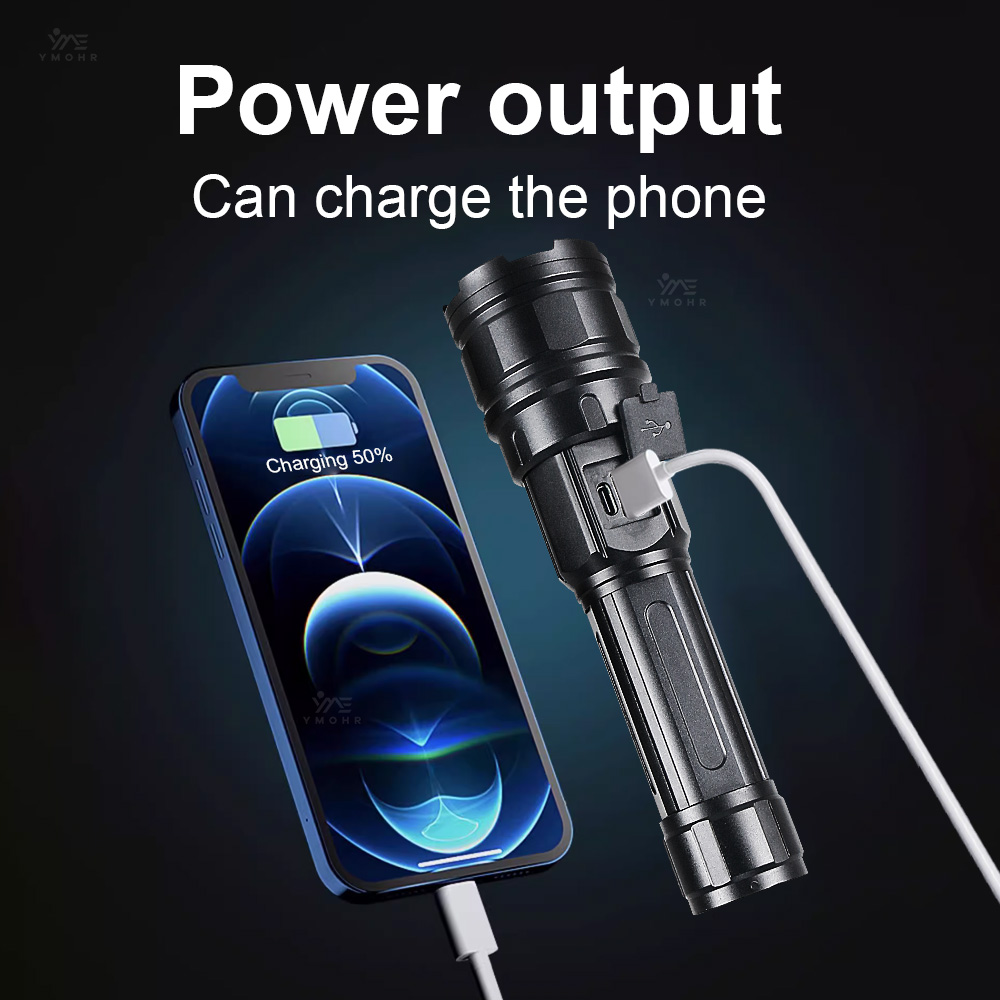 흰색 레이저 고출력 손전등 충전식 램프 줌이 가능한 초 - Outdoor Power Bank 리뷰 및 가격