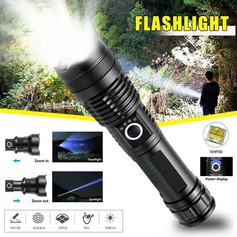 고출력 XHP70 LED 손전등 USB-C 충전식 토치 - Outdoor Power Supply 리뷰 및 가격